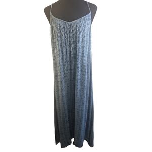 Chic Blue and White Patterned Maxi Dress High Low Cottage core Size XL